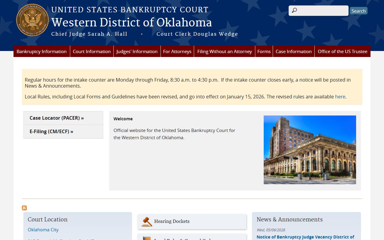 U.S. Bankruptcy Court for the Western District of Oklahoma handling Roger Mills County bankruptcy court records