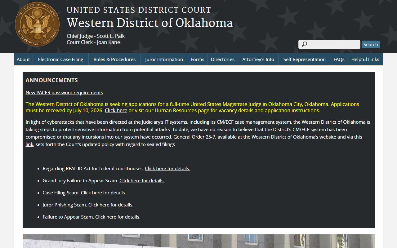 U.S. District Court for the Western District of Oklahoma serving Roger Mills County federal court records
