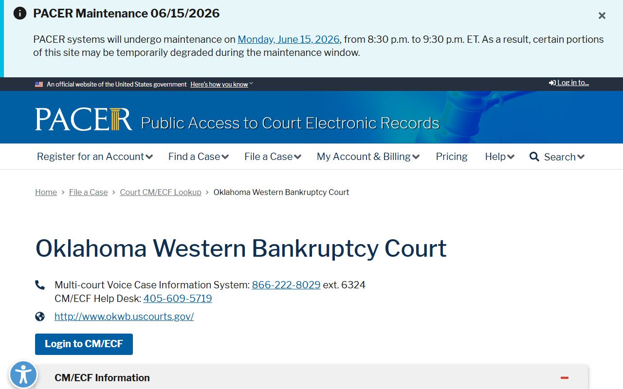 PACER bankruptcy court lookup for Roger Mills County federal bankruptcy court records in Oklahoma