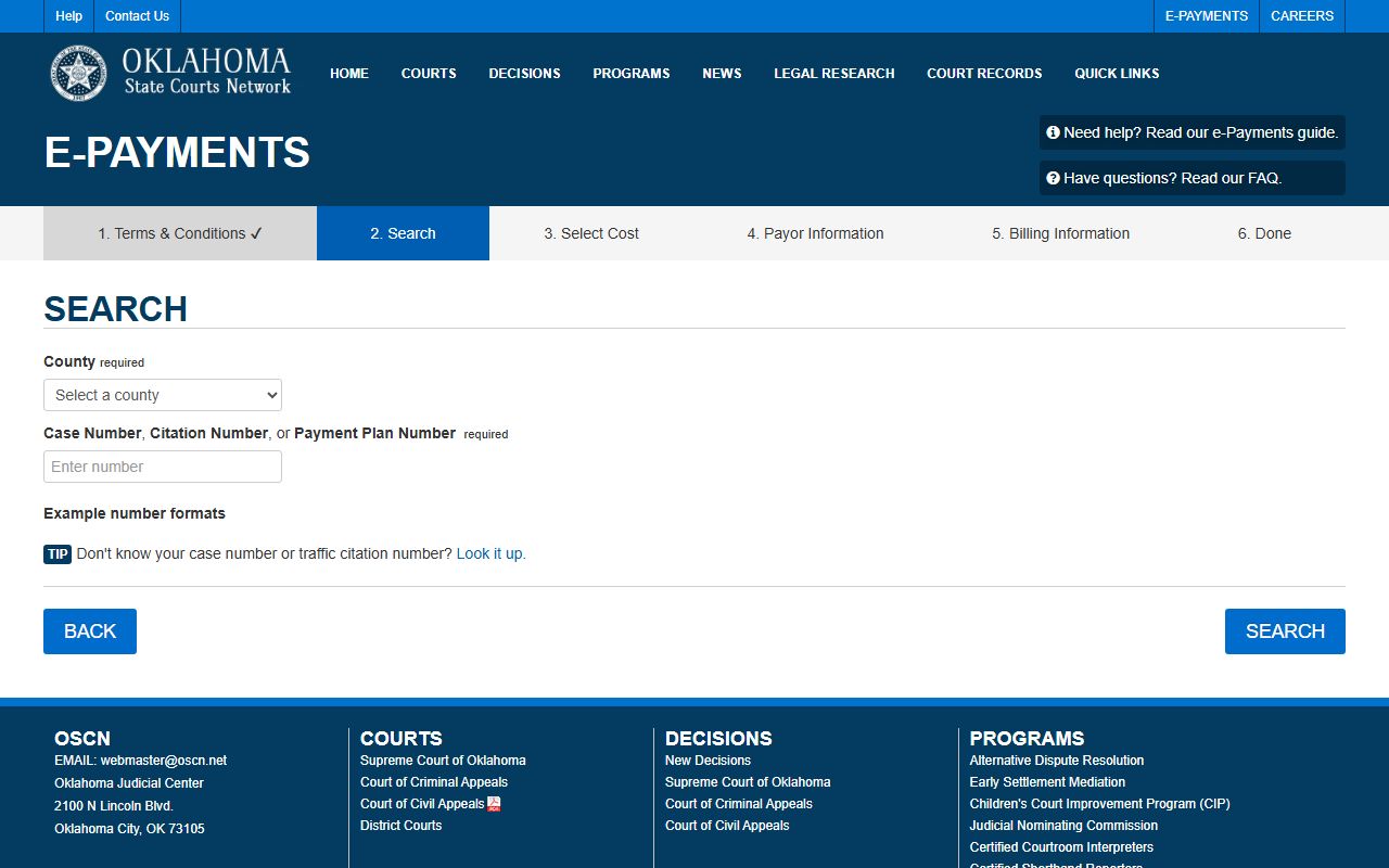 Roger Mills County court dockets OSCN e-Payments search for court records