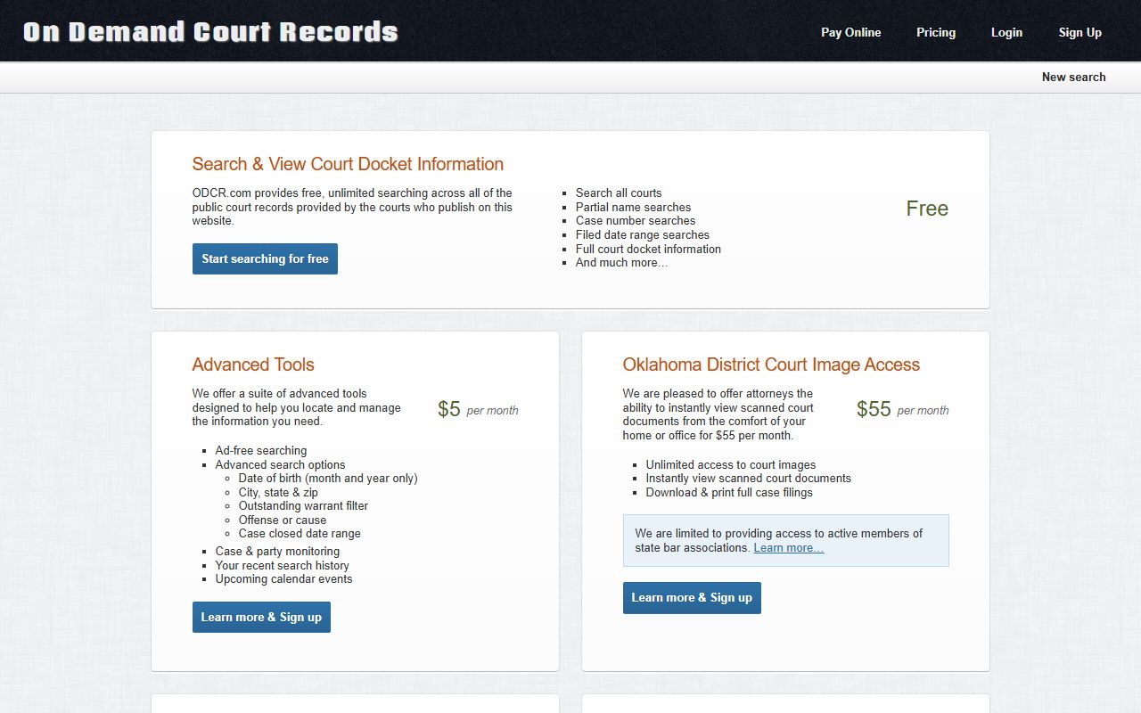 Roger Mills County court records pricing tiers for free and paid ODCR tools